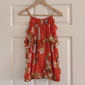 New York & Company Orange Floral Halter Top
